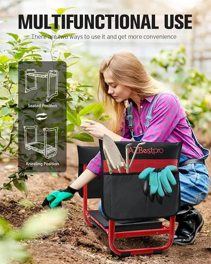 Garden Kneeler and Seat Heavy Duty,Upgraded Foldable Gardening Stool Widened to 10" Stable Wear-Resistant Prevent Knee and Back Pain, Bench High-End 2 Large Tool Bags Gift for Women by GreenHaven Gardens