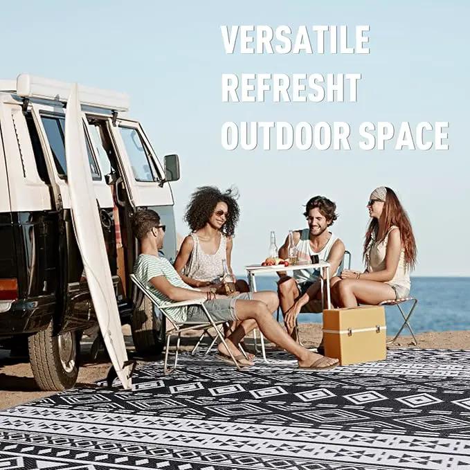 WILDROOTS 9x12 Feet Black and White Plastic Outdoor Rug, Stain Resistant Waterproof Reversible Outdoor Patio Rug, Fade Resistant Camping Rug by GreenHaven Gardens