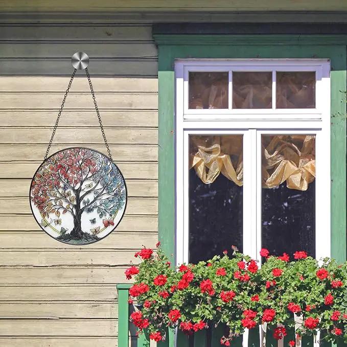 Tree of Life Garden Sun Catcher, Stained Glass Window Hanging, Suncatchers for Windows Hanging, for Friends, Family, and Women 6.31 * 6.31 by GreenHaven Gardens