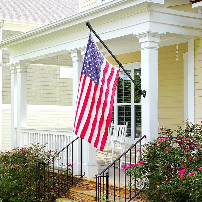 ZMTECH 2 Pcs 6 FT Flag Pole with Solar Light - Adjustable Bracket, Stainless Steel Flag Poles for Outside House, Tangle Free Flag Pole Holder Kit for American Flag (Without Flag, Black) by GreenHaven Gardens
