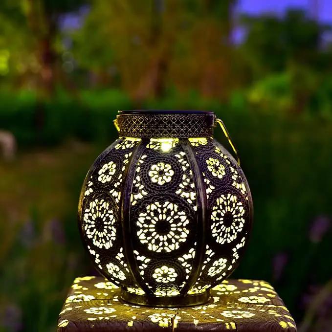 Moroccan Garden Solar Lanterns, {Set of 2} Bohemian Landscape Solar Lights Outdoor Waterproof for Yard Pathway Patio Tree Table Decor (Bronze) by GreenHaven Gardens