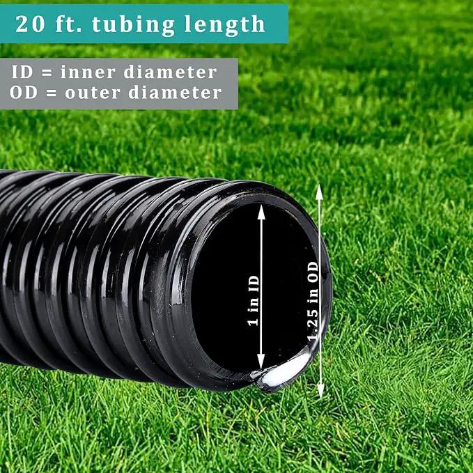 Pond Tubing ID 1” × 10ft Black Corrugated Flexible Reinforced Waterfall Pond Tube Sump Pump Hose, Non-toxic & Kinkproof (10 ft, 1" ID) by GreenHaven Gardens