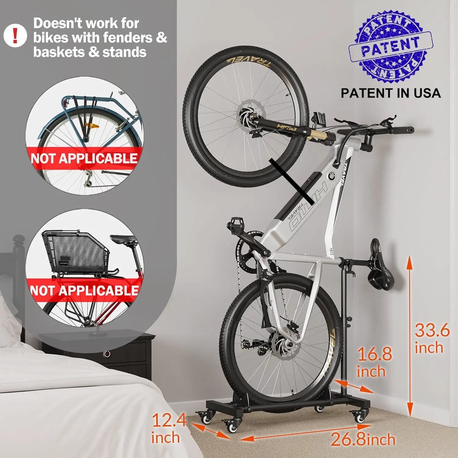 Vertical Bike Stand, Freestanding Indoor Bike Storage Rack Upright Bicycle Floor Stand Indoor Bike Holder with Adjustable Height for Garage & Apartment - for Wheels Sizes up to 29” by GreenHaven Gardens