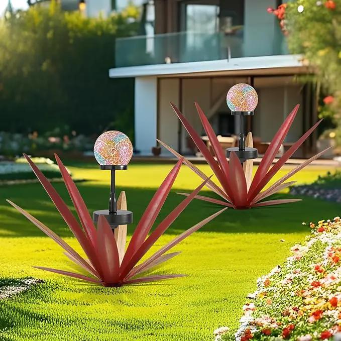 Tequila Rustic Sculpture Metal Yard Decor Hand Painted Metal Agave Garden Statue Red 2PCS by GreenHaven Gardens