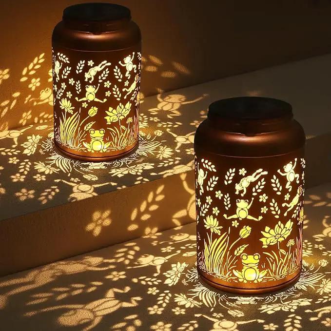 2 Pack Solar Lanterns Outdoor Waterproof, Frog Garden Decor Gifts for Women Mom Grandma Hanging Solar Lights Metal Solar Decoration Outside for Yard, Patio, Lawn, Pathway, Landscape by GreenHaven Gardens