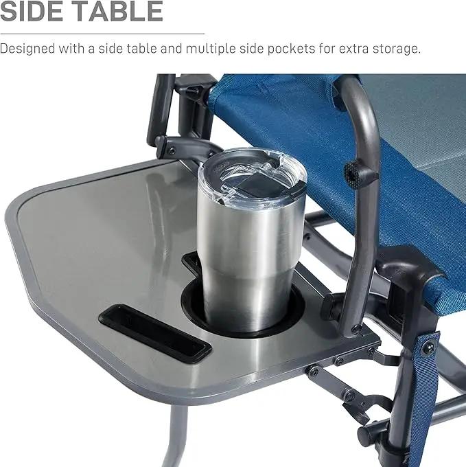 EVER ADVANCED Portable 30.7" Seat Height Tall Folding Chair Directors Chair High Foldable Bar Stool with Side Table for Makeup Artist, Camping, Sports Event, Craft Show, Supports 350LBS Blue Grey by GreenHaven Gardens
