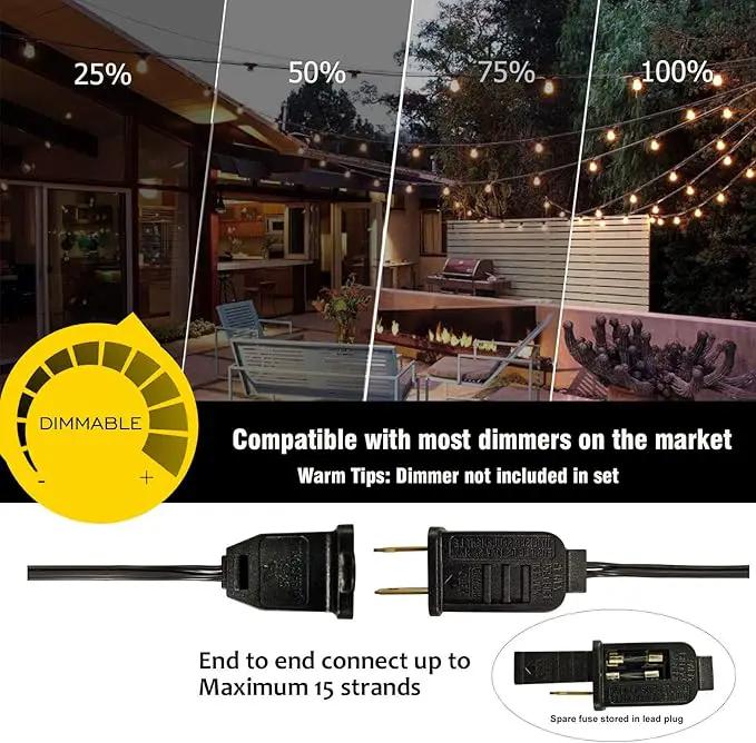 DAMAING Outdoor String Lights LED 50Feet G40 Globe String Lights with 27 Edison Plastic LED Bulbs,2700K Warm Glow Weatherproof for Indoor Outdoor Backyard Bistro Lights by GreenHaven Gardens