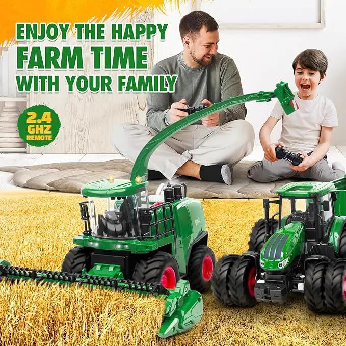 Remote Control Combine Harvester Tractor Toy, 1/24 Scale RC Harvester Toys for Kids with 2 Grian Heads/2 Rechargeable Batteries/Light, Farm Toys for 4 5 6 7 8 9 Year Old Boys Birthday Gift by GreenHaven Gardens