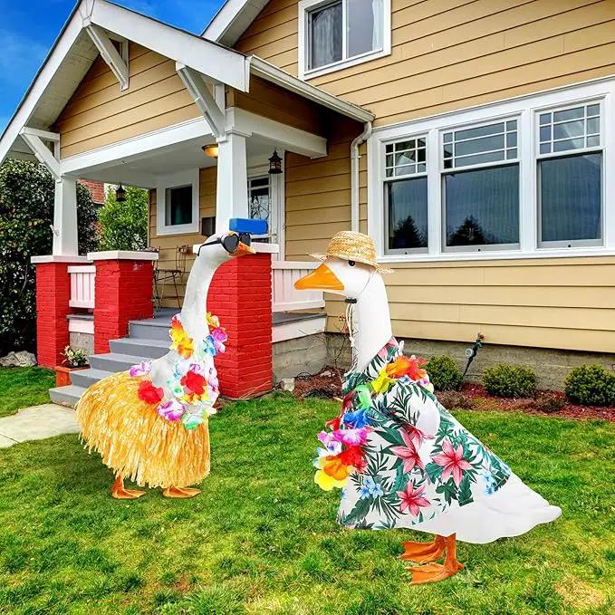 2 Set Hawaiian Luau Porch Goose Outfit for Lawn 23'' Plastic Goose Clothes Costume Summer Outdoor Decor(Hula Skirt) by GreenHaven Gardens