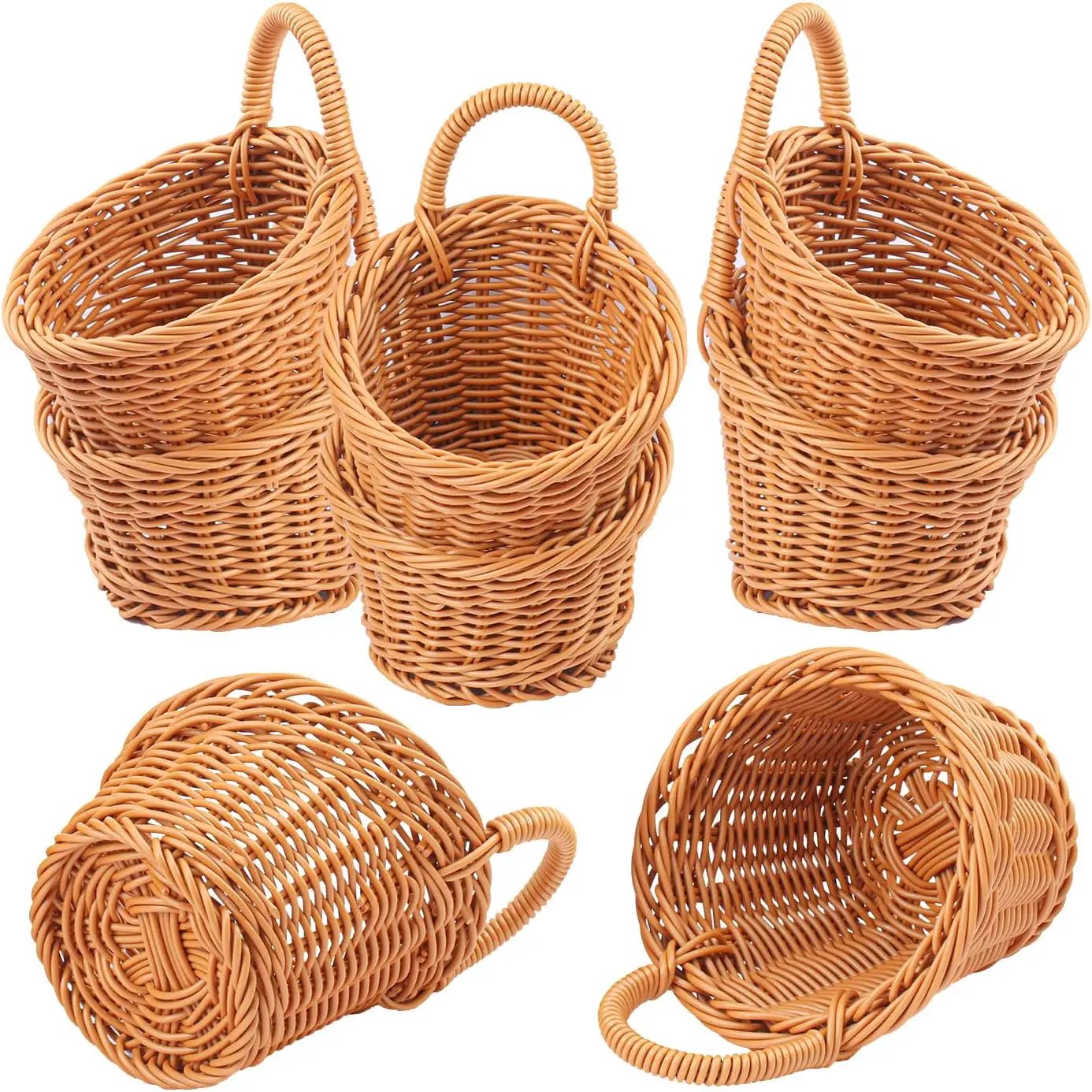 8 Pack 5.5 x 4.3 inch Woven Hanging Fruit Basket, Wall Hanging Wicker Baskets, Wall fruit Wicker Basket for Kitchen, Planter, Vegetable & Fruit, Boho Home Decor by GreenHaven Gardens