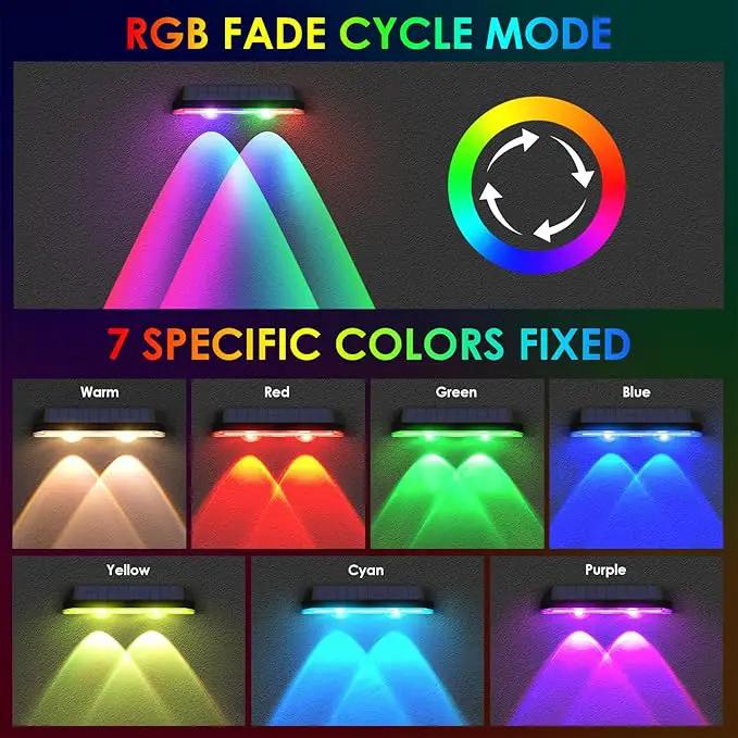 Solar Fence Lights Outdoor - Warm White & RGB 6 Color, Dusk to Dawn Deck Light, IP65 Waterproof Garden Lights for Outside/Backyard/Railing/Step/Patio/Wall (8 pack) by GreenHaven Gardens