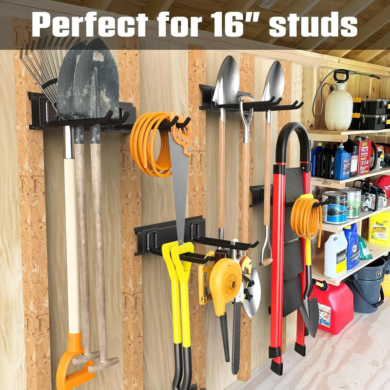 WALMANN Wall Mounted Garden Tool Organizer for Garage, Heavy Duty Folding Chair Storage Rack, 11-Inch Tools Storage Hooks for Shovels, Rakes, Ladders, Hold Up to 400 lbs by GreenHaven Gardens