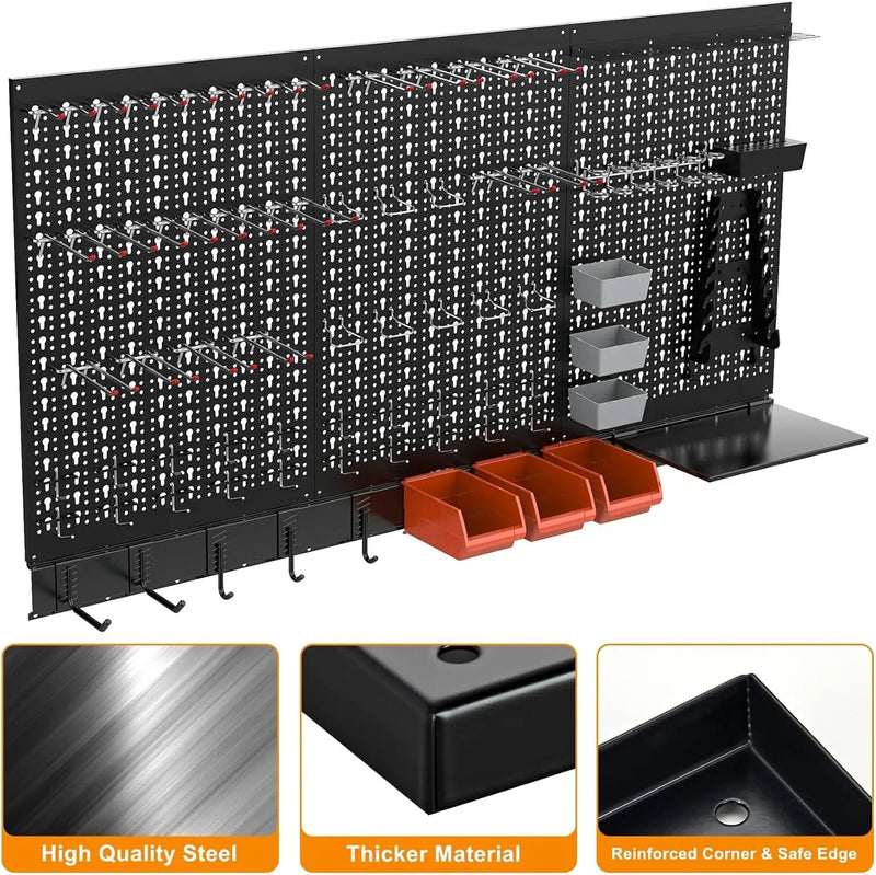 TORACK Metal Pegboard Wall Organizer System for Garage, 109PCS Pegboard Accessories Organizer Kit with Pegboard Bins, Hooks, Peg Locks, Pegboard Storage System for Workbench(Black) by GreenHaven Gardens