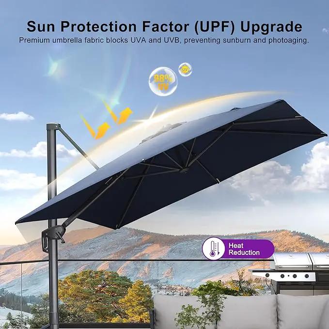 PURPLE LEAF 9' X 11.5' Rectangle Patio Umbrella Outdoor Large Aluminum Cantilever Umbrella with 3-Year Fade Resistance Recycled Fabric and 360-degree Rotation for Deck Pool Garden, Ocean Slate by GreenHaven Gardens