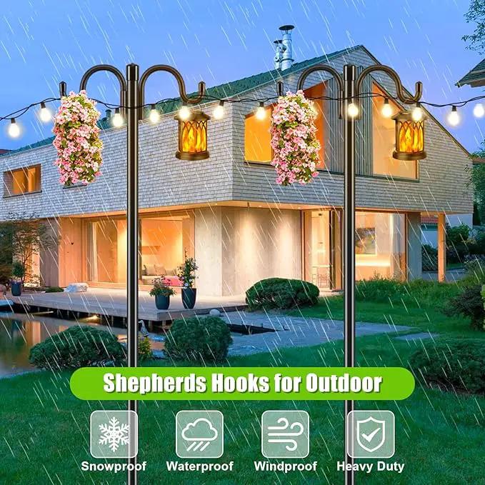 Gtongoko Double Shepherds Hook for Outdoor, 77 Inch Heavy Duty Bird Feeder Pole 3/4 Inch Thick Garden Hooks for Hanging Hummingbird Feeder, Plant Baskets, Solar Light Lanterns, 1 Pack by GreenHaven Gardens