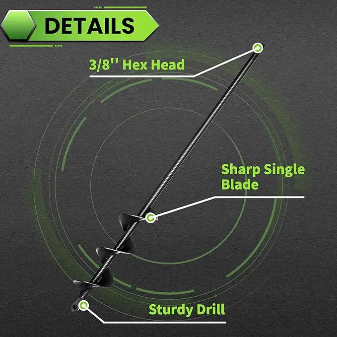 SYITCUN Auger Drill Bit for Planting 1.6"x16.5", Post Hole Auger for Planting Bulbs, Easy Post Hole Digger with Drill for 3/8”Hex Drive Drill by GreenHaven Gardens