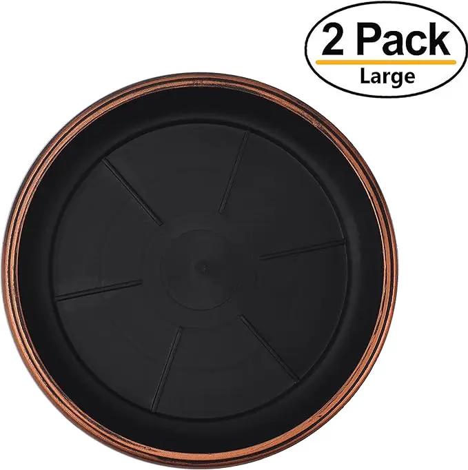 Decorative Heavy Duty Tray/Saucer (2 Pack) Rustic Medieval/French Country Look, Pot/Planter Base for Indoor/Outdoor Decor Use. Long Lasting, Reusable Light Weight (13 inches, Copper) by GreenHaven Gardens