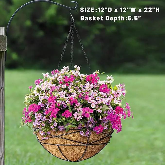 4 Pack 12 Inch Hanging Planters for Outdoor Plants Metal Watering Flower Baskets with Coco Liner for Hanging Pot Round Plant Holders Planter for Outside Garden Decoration by GreenHaven Gardens