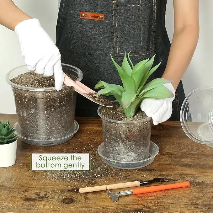 4/5/6/7 Inch Clear Nursery Pots for Plants with Sacuers 15 Pack, Plastic Flower Pots with Drainage Holes, Variety Pack Seedlings Garden Pot for Indoor Outdoor (7 inch) by GreenHaven Gardens