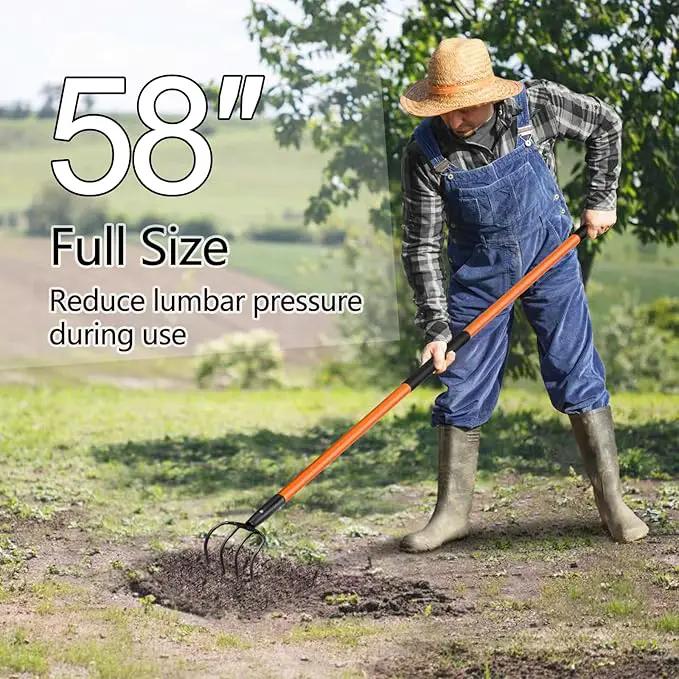 Cultivator for Gardening, 4 Tines Garden Cultivator with Fiberglass Handle, 58 Inches by GreenHaven Gardens