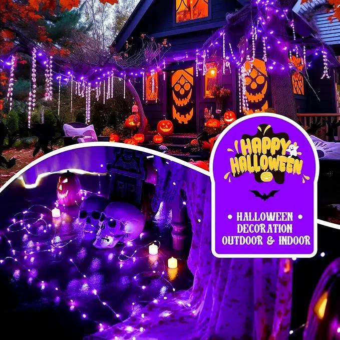 JMEXSUSS 2 Pack Purple Solar Halloween Lights Outdoor, 66ft 200 LED Solar Fairy Lights Outdoor Waterproof, 8 Modes Solar String Lights for Outside Halloween Christmas Decorations by GreenHaven Gardens