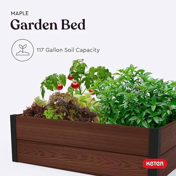 Keter 48" X 48" inches Wood Look Raised Garden Bed, Durable Outdoor Herb Garden Planter for Vegetables, Flowers, and Succulents, Brown by GreenHaven Gardens