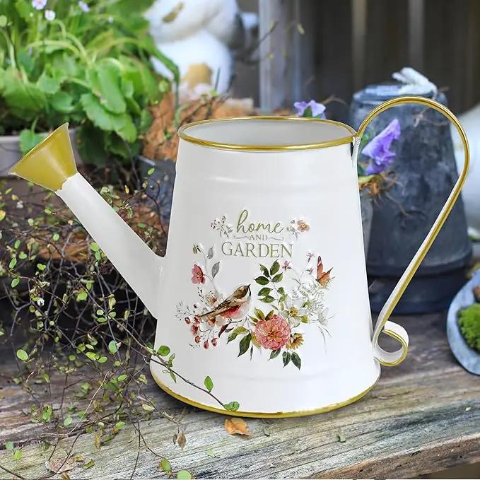 Cute Small Watering Can Indoor Plants Garden Metal Decorative Watering Cans for Outdoor Plants Bonsai Outdoor Garden Flower Decorative (White, 1.5L, 50.7 Oz) by GreenHaven Gardens