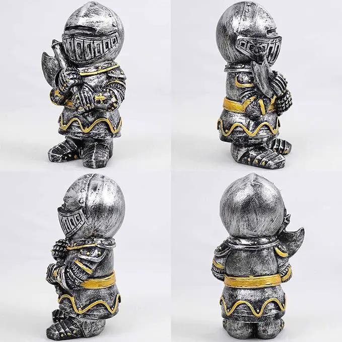 nezababy Knight Gnomes Guard Garden Statue Decoration Medieval Wee Crusader Battle Swordsman Fighting Outdoor Figurines Lawn Decor Resin (D) by GreenHaven Gardens