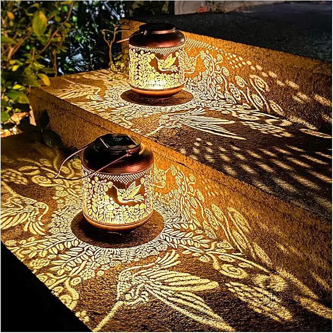 2 Pack Hummingbird Outdoor Solar Hanging Lanterns Waterproof LED Solar Lights Metal Decorative Lanterns for Garden, Patio, Courtyard, Backyard, Yard Decor Unique Hummingbird Gifts for Women Gardening by GreenHaven Gardens