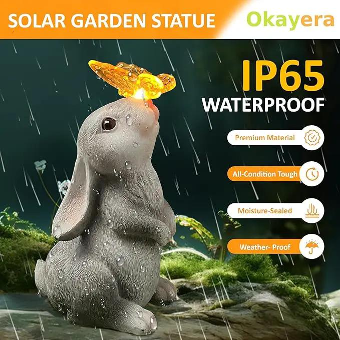 Bunny Outdoor Decor, Solar Rabbit Garden Statue, Cute Easter Gift Outside Lawn Ornaments for Patio Clearance Yard Porch, Housewarming Gift to Mom Women Birthday Mother's Day by GreenHaven Gardens