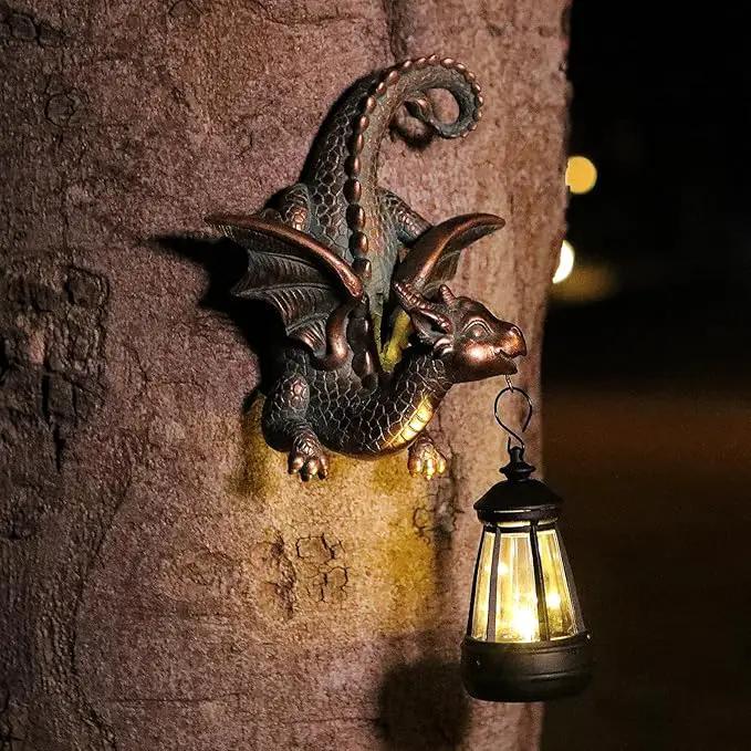 Dragon Solar Garden Statue - Gothic Outdoor Wall Hanging Decor with Solar Light, Fantasy Dragon Figurine for Patio, Yard, or Tree - Unique Whimsical Gift for Adults, Men & Women by GreenHaven Gardens