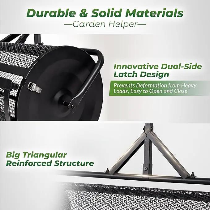 Walensee 44 Inch Compost Spreader Peat Moss Spreader with Side-Latch Design, Upgraded Large-Capacity Metal Mesh Roller for Lawn and Garden Care, Durable Manure Spreader for Seeding and Fertilizing by GreenHaven Gardens
