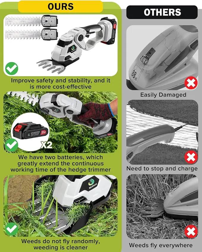 Cordless Hedge Trimmer,2 in 1 Cordless Grass Shear & Hedge Shear/Shrubbery Trimmer with Dual-Action Blade Cutting Capacity,Hedge Shear with 2 PCS Rechargeable Battery and Charger for Garden,Lawn by GreenHaven Gardens
