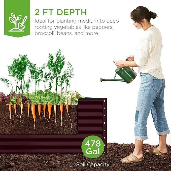 Best Choice Products 8x4x2ft Outdoor Metal Raised Garden Bed, Deep Root Planter Box for Vegetables, Flowers, Herbs, and Succulents w/ 478 Gallon Capacity - Burgundy by GreenHaven Gardens