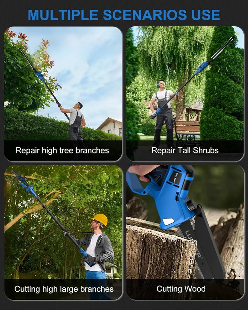 LUXTER 5-in-1 Cordless Pole Saw & Hedge Trimmer Brushless Electric Mini Chainsaw Auto Oiling 15-FT Max Reach Pole Saw for Tree Trimming Trimmer Limb Branch Cutter 2 X 2.0Ah Battery & Charger Include by GreenHaven Gardens