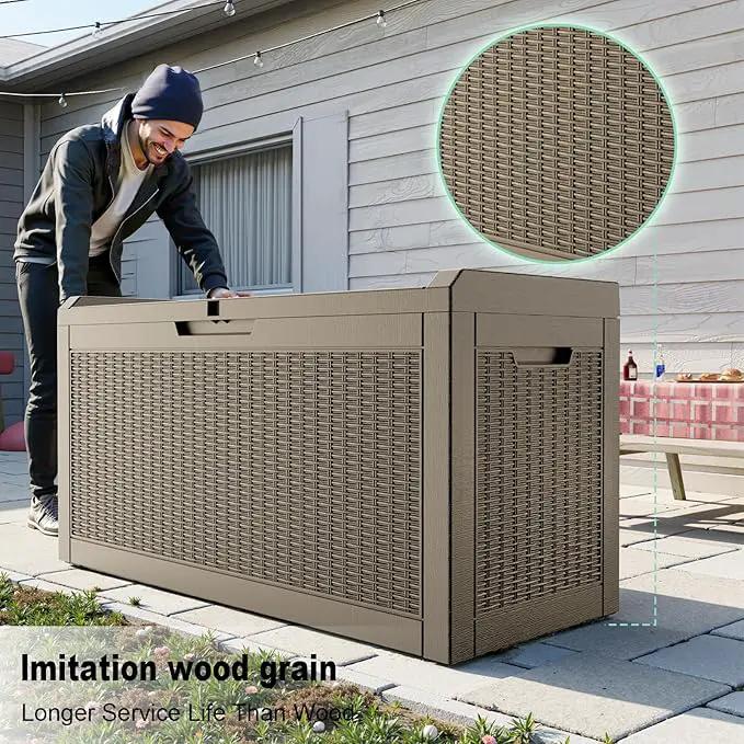 DRATO 60 Gallon Deck Box, Waterproof Resin Large Outdoor Storgae Box for Patio Furniture, Patio Cushions, Gardening Tools, Pool and Sports Supplies, Lockable by GreenHaven Gardens