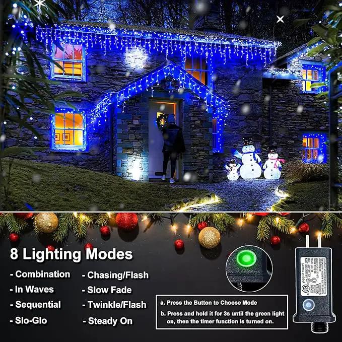 Christmas Icicle Lights Outdoor, 66ft 640 LED Icicle Lights for Outside with 8 Modes Timers, Waterproof Plug in Connectable Twinkle Light for Indoor Window Patio Yard Wedding Decorations, Blue by GreenHaven Gardens