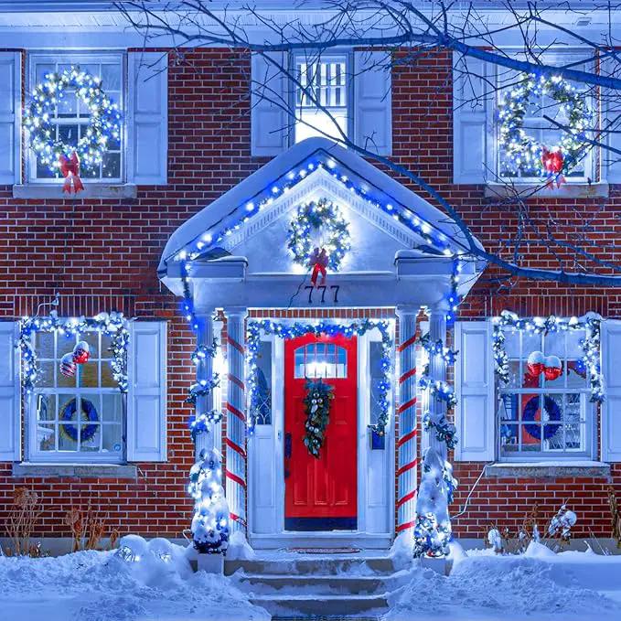 300 LED Christmas Lights Outdoor - 99ft Extra Long Christmas String Lights 8 Modes Plug in Waterproof Fairy Lights with Timer Memory for Indoor Outside Bedroom Home Party Decoration, Blue&White by GreenHaven Gardens