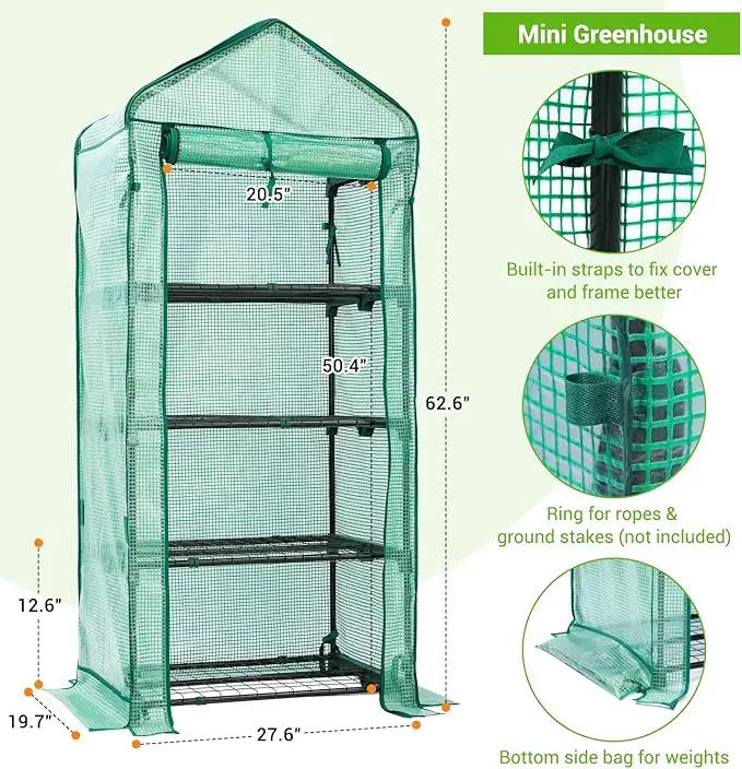 Mini Greenhouse with Screen Roof, Ohuhu Upgraded Portable 4 Tier Small Greenhouses for Outdoors Indoor with Reelable Door, Heavy Duty Plastic Green House for Outside Garden Patio Yard Porch Balcony by GreenHaven Gardens