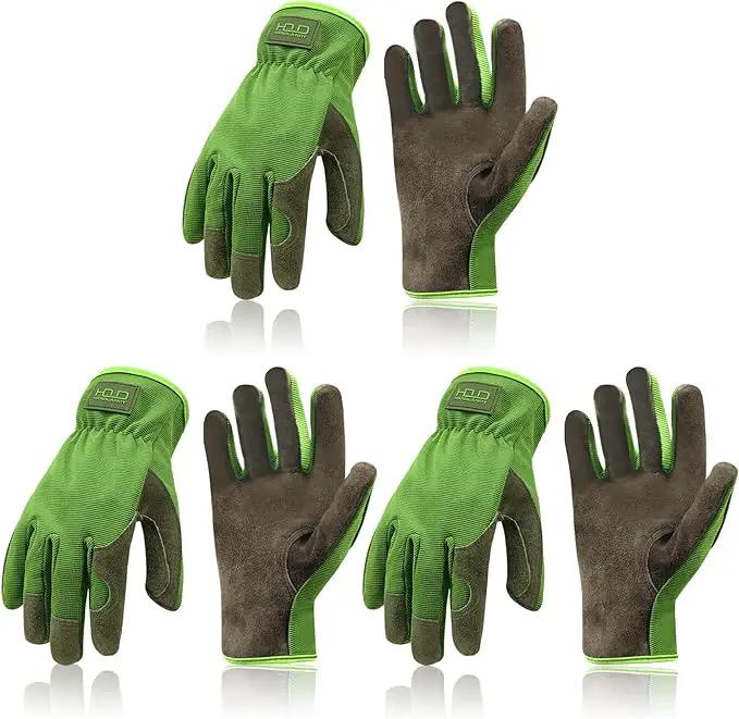 HANDLANDY Leather Work Gloves for Men & Women, Reinforced Durable Garden Gloves, Cowhide Working Glove for Gardening by GreenHaven Gardens