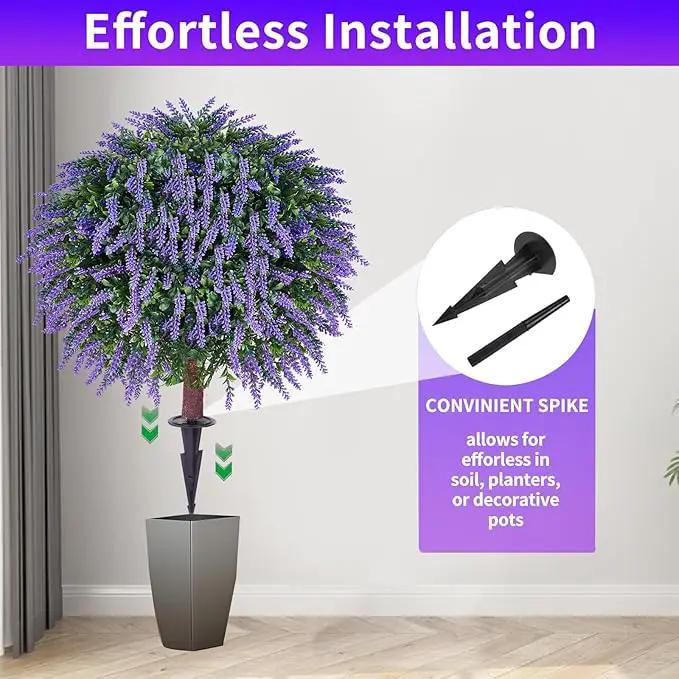 Artificial Lavender Topiany Ball Trees Set of 2,17” Resistant Fake Evergreen Shrubs with Ground SpilRealistic Outdoor Indoor Plants for Garden Porch Maintenance-Free Potted by GreenHaven Gardens