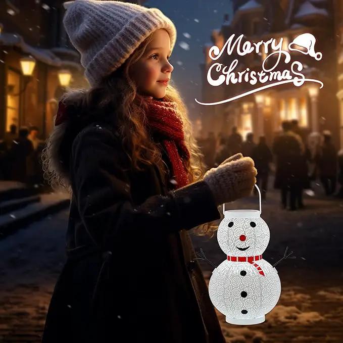 Christmas Decorations Snowman Solar Lantern - Snowman Solar Hanging Lantern Outdoor Waterproof , Metal Standing Solar Powered LED Lantern Decorative Lights for Outside Garden Yard Porch - White by GreenHaven Gardens