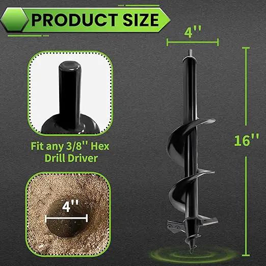 SYITCUN Auger Drill Bit for Planting - 4"X16" Heavy-Duty Post Hole Auger - Auger Post Hole Digger for Fence - 3/8" Hex Drive Drill by GreenHaven Gardens