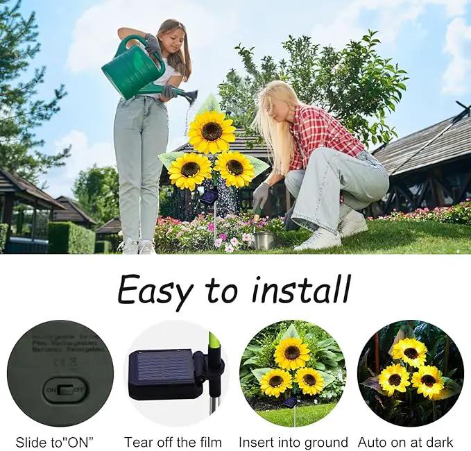 Solar Garden Lights, 4 Pack Sunflower Outdoor Lights Solar Flower Lights for Outside with 12 Larger Sunflower Gardening Gift for Mom Women Decorative Lights for Garden Decor Yard Patio Lawn Pathway by GreenHaven Gardens