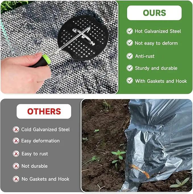 Landscape Staples Set,6 Inch 11 Gauge 100pcs Galvanized Garden Stakes + 100pcs Gaskets + 1Pick Hook,U-Shaped Tent Stakes Landscaping Fabric SOD Pins for Weed Fabric Barrier,Groud Cover,Fence by GreenHaven Gardens