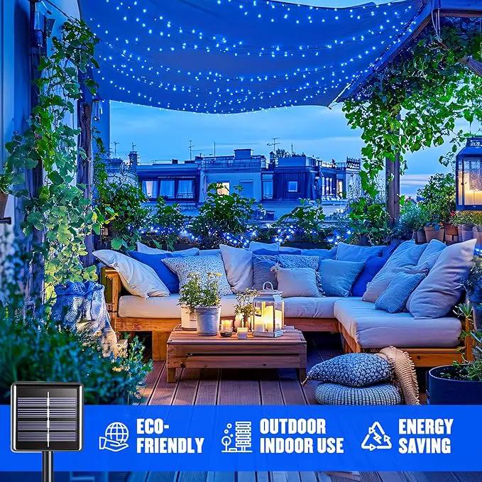 JMEXSUSS 2 Pack Blue Solar Christmas Lights: 100 LED 33ft Blue Solar Lights Outdoor, 8 Modes Solar String Lights for Outside Christmas Tree Gardens Party by GreenHaven Gardens