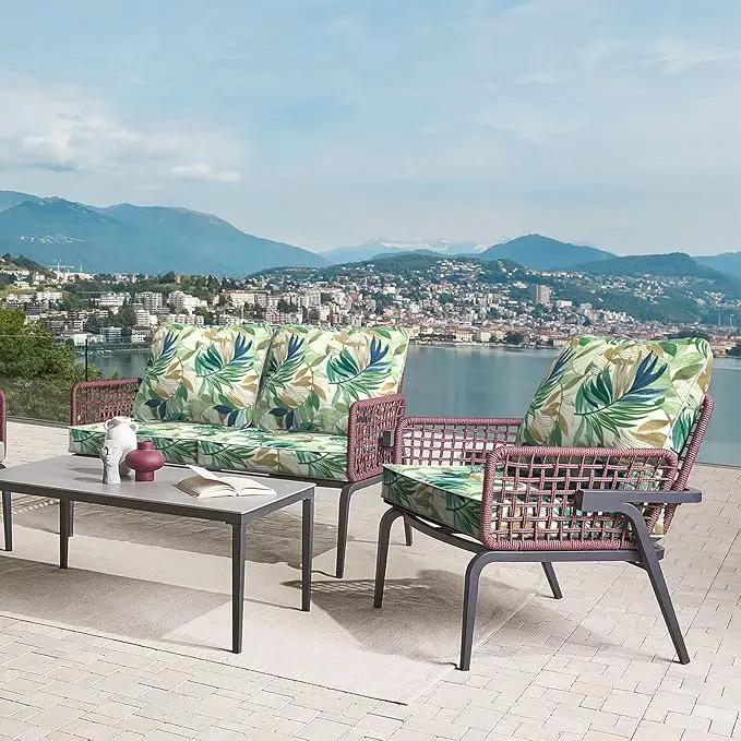 LVTXIII Outdoor Deep Seat Cushion Patio Seat and Back Cushion Set Seasonal Chair Cushion with Removable Cover and Adjustable Buckle for Home and Garden, 22"x22"x4", Lush Leaf Green by GreenHaven Gardens