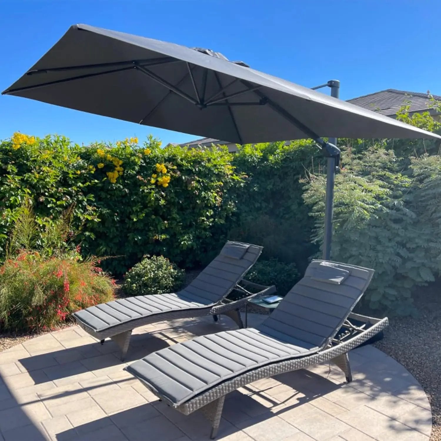PURPLE LEAF 9 Feet Patio Umbrella Outdoor Cantilever Square Umbrella Aluminum Offset Umbrella with 360-degree Rotation for Garden Deck Pool Patio, Light Grey by GreenHaven Gardens