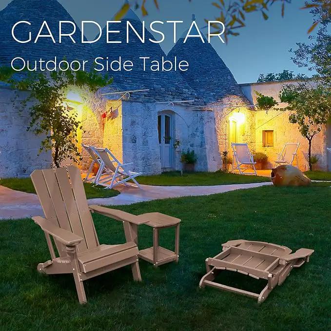 Adirondack Square Outdoor Side Table,2-Tier Storage Patio Side Table, HDPE End Tables for Backyard Pool Porch Garden Lawn(Teak) by GreenHaven Gardens
