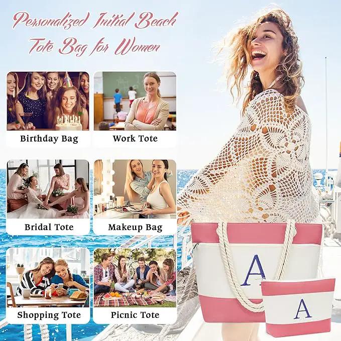 YOOLIFE Beach Bags for Women - Initial Tote Waterproof Bag with Makeup Bag, Mothers Day Gifts for Women Mom Friend Birthday by GreenHaven Gardens